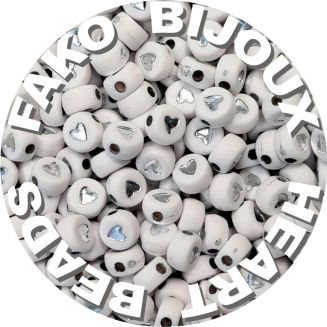 Fako Bijoux® - Hartjes Kralen - Acryl - 7mm - Sieraden Maken - 250 Stuks - Wit/Zilver