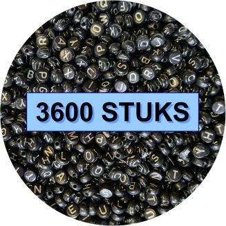 Fako Bijoux® - Letterkralen Rond Bulk - Letter Beads - Alfabet Kralen - Sieraden Maken - 3600 Stuks - Zwart/Zilver