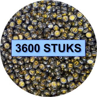 Fako Bijoux® - Letterkralen Rond Bulk - Letter Beads - Alfabet Kralen - Sieraden Maken - 3600 Stuks - Zwart/Goud