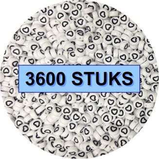 Fako Bijoux® - Hartjes Kralen Bulk - Acryl - 7mm - Sieraden Maken - 3600 Stuks - Wit/Zwart Open