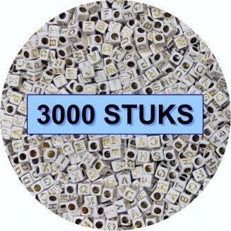 Fako Bijoux® - Letterkralen Vierkant Bulk - Letter Beads - Alfabet Kralen - Sieraden Maken - 3000 Stuks - Wit/Goud
