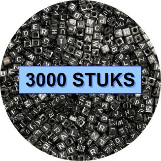 Fako Bijoux® - Letterkralen Vierkant Bulk - Letter Beads - Alfabet Kralen - Sieraden Maken - 3000 Stuks - Zwart/Zilver