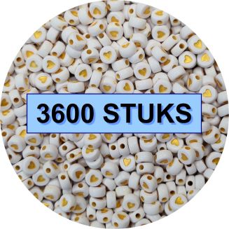 Fako Bijoux® - Hartjes Kralen Bulk - Acryl - 7mm - Sieraden Maken - 3600 Stuks - Wit/Goud
