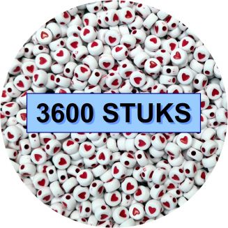 Fako Bijoux® - Hartjes Kralen Bulk - Acryl - 7mm - Sieraden Maken - 3600 Stuks - Wit/Rood