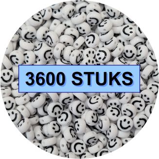 Fako Bijoux® - Emoji / Smiley Kralen Bulk - Acryl - 7mm - Sieraden Maken - 3600 Stuks - Wit
