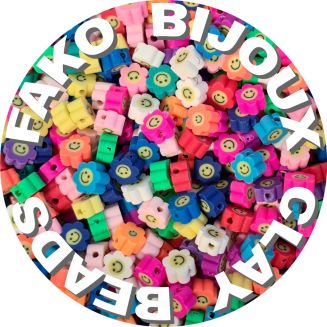 Fako Bijoux® - Klei Kralen Bloem Smiley / Emoji Mix - Figuurkralen - Kleikralen - 10mm - 100 Stuks