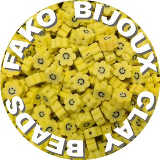 Fako Bijoux® - Klei Kralen Bloem Smiley / Emoji Geel - Figuurkralen - Kleikralen - 10mm - 100 Stuks