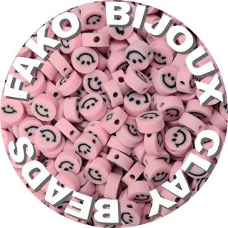 Fako Bijoux® - Klei Kralen Smiley / Emoji Roze - Figuurkralen - Kleikralen - 10mm - 100 Stuks