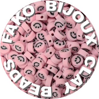Fako Bijoux® - Klei Kralen Smiley / Emoji Roze - Figuurkralen - Kleikralen - 10mm - 50 Stuks