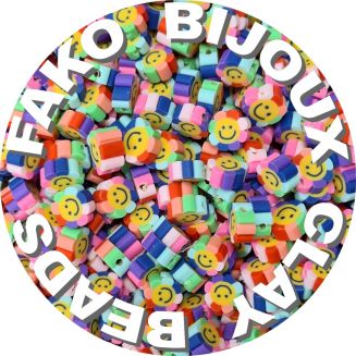 Fako Bijoux® - Klei Kralen Bloem Smiley Regenboog - Figuurkralen - Kleikralen - 10mm - 1000 Stuks - Bulk