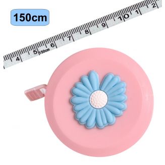 Fako Bijoux® - Rolmaat Cartoon - Meetlint Lichaam - Meetband - Klussen Meetlint - Lintmeter - Hobby Meetlint - Uittrekbaar - 150cm - Roze - Bloem Blauw