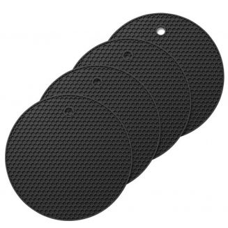 Fako® - Pannenonderzetter Hittebestendig - Onderzetter Voor Pannen - Siliconen Mat - Potopener - Ø18cm - Rond - Zwart - 4 Stuks