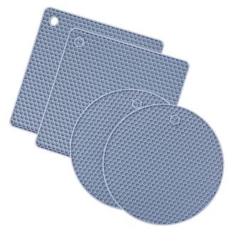 Fako® - Pannenonderzetter Hittebestendig - Onderzetter Voor Pannen - Siliconen Mat - Potopener - Rond & Vierkant - Blauw - 4 Stuks