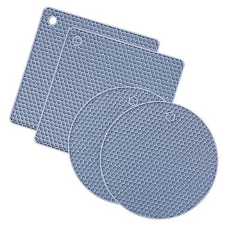 Fako® - Pannenonderzetter Hittebestendig - Onderzetter Voor Pannen - Siliconen Mat - Potopener - Rond & Vierkant - Blauw - 4 Stuks