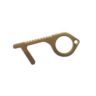 Fako Bijoux® - No Touch Key Mini -  Contactloze Deuropener - Antibacteriële Sleutelhanger - Hygiëne Sleutel - Ribbel - Mat Goud