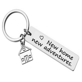 Fako Bijoux® - Sleutelhanger New Home, New Adventures - Huis - Cadeau - Geschenk - Zilverkleurig