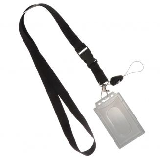 Fako Bijoux® - Keycord + Pashouder Plastic - Sleutelkoord - Badgehouder - 51cm - 20mm - Zwart