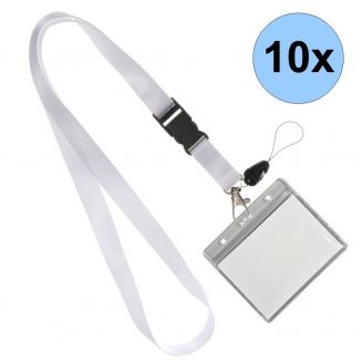 Fako Bijoux® - Keycord + Badgehouder Plastic XL - Sleutelkoord - Badgehouder - 51cm - 20mm - Wit - 10 Stuks