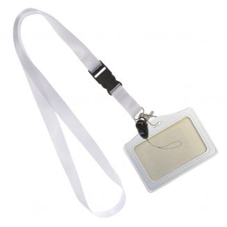 Fako Bijoux® - Keycord + Badgehouder Kunstleer - Sleutelkoord - Badgehouder - 51cm - 20mm - Wit