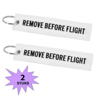 Fako Bijoux® - Sleutelhanger - Remove Before Flight - Wit - 2 Stuks