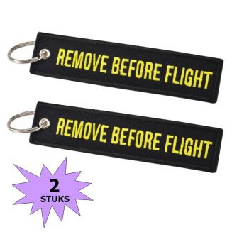 Fako Bijoux® - Sleutelhanger - Remove Before Flight - Zwart/Geel - 2 Stuks