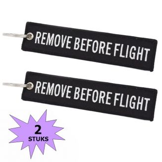 Fako Bijoux® - Sleutelhanger - Remove Before Flight - Zwart/Wit - 2 Stuks