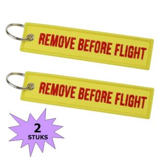 Fako Bijoux® - Sleutelhanger - Remove Before Flight - Geel/Rood - 2 Stuks