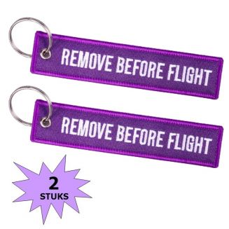 Fako Bijoux® - Sleutelhanger - Remove Before Flight - Paars - 2 Stuks