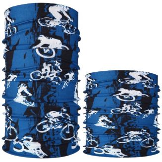 Fako Fashion® - Microfiber Faceshield - Bandana - Nekwarmer - Sjaal - Bikes Blauw/Wit