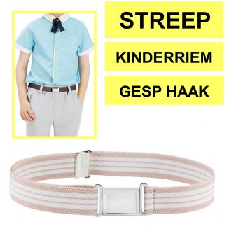Fako Fashion® - Kinderriem Elastisch Magnetisch - Elastische Riem Voor Kinderen - Rekbare Riem - Broekriem - Stretch Riem -  Streep Roze/Wit