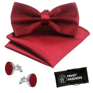 Fako Fashion® - Vlinderstrik, Pochette & Manchetknopen - Vlinderdas - Strikje - Pochet - Bordeaux Rood