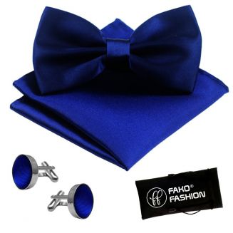 Fako Fashion® - Vlinderstrik, Pochette & Manchetknopen - Vlinderdas - Strikje - Pochet - Donkerblauw