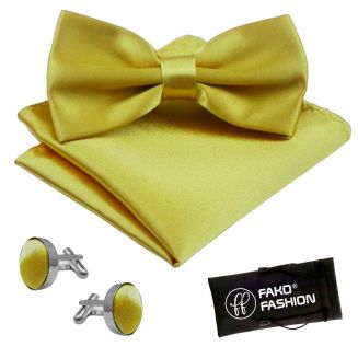 Fako Fashion® - Vlinderstrik, Pochette & Manchetknopen - Vlinderdas - Strikje - Pochet - Goud