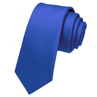 Fako Fashion® - Fijne Stropdas - Gestreept - Ribstructuur - 100% Zijde - Effen - 6cm - 145cm - Royal Blauw