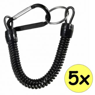 Fako Bijoux® - Uittrekbare Sleutelhanger Spiraal Large - Uittrekbaar - Verend - 24cm - Zwart - 5 Stuks