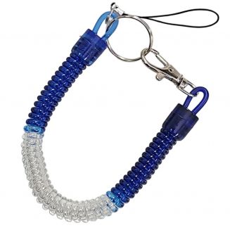 Fako Bijoux® - Uittrekbare Sleutelhanger Spiraal - Uittrekbaar - Verend - 24cm - Blauw/Wit/Blauw