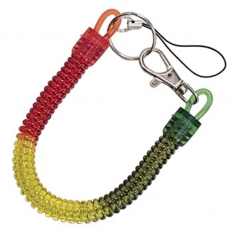 Fako Bijoux® - Uittrekbare Sleutelhanger Spiraal - Uittrekbaar - Verend - 24cm - Groen/Geel/Rood