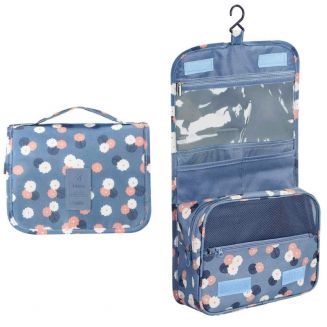 Fako Fashion® - Toilettas Met Haak - Travel Bag - Organizer Voor Toiletartikelen - Reisartikelen - Travel Bag - Ophangbare Toilettas - Bloemen Lichtblauw
