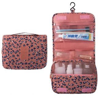 Fako Fashion® - Toilettas Met Haak - Travel Bag - Organizer Voor Toiletartikelen - Reisartikelen - Travel Bag - Ophangbare Toilettas - Luipaard Roze