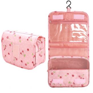 Fako Fashion® - Toilettas Met Haak - Travel Bag - Organizer Voor Toiletartikelen - Reisartikelen - Travel Bag - Ophangbare Toilettas - Kersen Roze