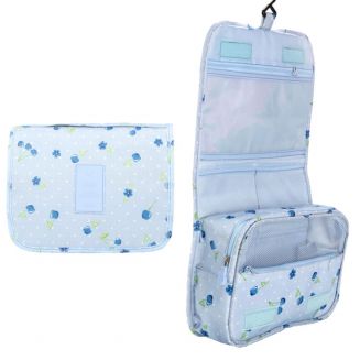 Fako Fashion® - Toilettas Met Haak - Travel Bag - Organizer Voor Toiletartikelen - Reisartikelen - Travel Bag - Ophangbare Toilettas - Kersen Lichtblauw