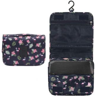 Fako Fashion® - Toilettas Met Haak - Travel Bag - Organizer Voor Toiletartikelen - Reisartikelen - Travel Bag - Ophangbare Toilettas - Flamingo Zwart