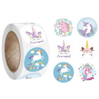 Fako Bijoux® - 500 Stickers Op Rol - 2.5cm - Eenhoorn / Unicorn Soft - Beloningsstickers - Stickers Kinderen - Sluitsticker - Sluitzegel - 25mm