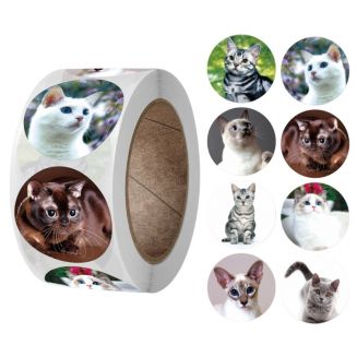 Fako Bijoux® - 500 Stickers Op Rol - 2.5cm - Echte Katten - Beloningsstickers - Stickers Kinderen - Sluitsticker - Sluitzegel - 25mm