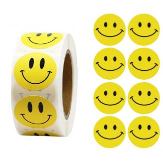 Fako Bijoux® - 500 Stickers Op Rol - 2.5cm - Emoji / Smiley Geel - Beloningsstickers - Stickers Kinderen - Sluitsticker - Sluitzegel - 25mm