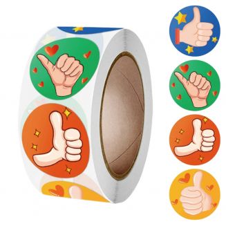 Fako Bijoux® - 500 Stickers Op Rol - 2.5cm - Dikke Duim - Duimpje - Thumbs Up - Beloningsstickers - Stickers Kinderen - Sluitsticker - Sluitzegel - 25mm