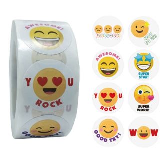 Fako Bijoux® - 500 Stickers Op Rol - 2.5cm - Emoji Tekst 1 - Beloningsstickers - Stickers Kinderen - Sluitsticker - Sluitzegel - 25mm