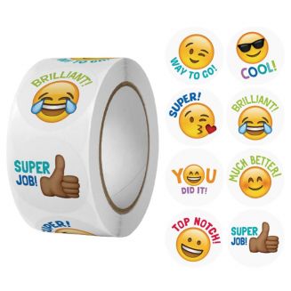 Fako Bijoux® - 500 Stickers Op Rol - 2.5cm - Emoji Tekst 2 - Beloningsstickers - Stickers Kinderen - Sluitsticker - Sluitzegel - 25mm