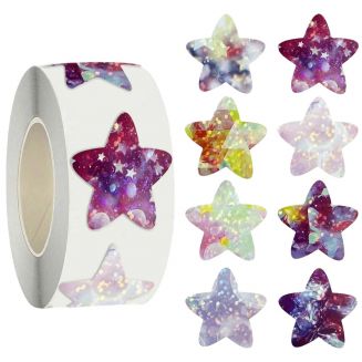 Fako Bijoux® - 500 Stickers Op Rol - 2.5cm - Ster Cosmos 1 Glitter - Beloningsstickers - Stickers Kinderen - Sluitsticker - Sluitzegel - 25mm
