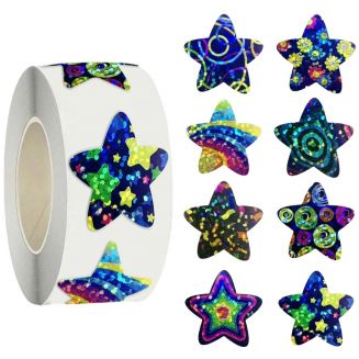 Fako Bijoux® - 500 Stickers Op Rol - 2.5cm - Ster Cosmos 2 Glitter - Beloningsstickers - Stickers Kinderen - Sluitsticker - Sluitzegel - 25mm